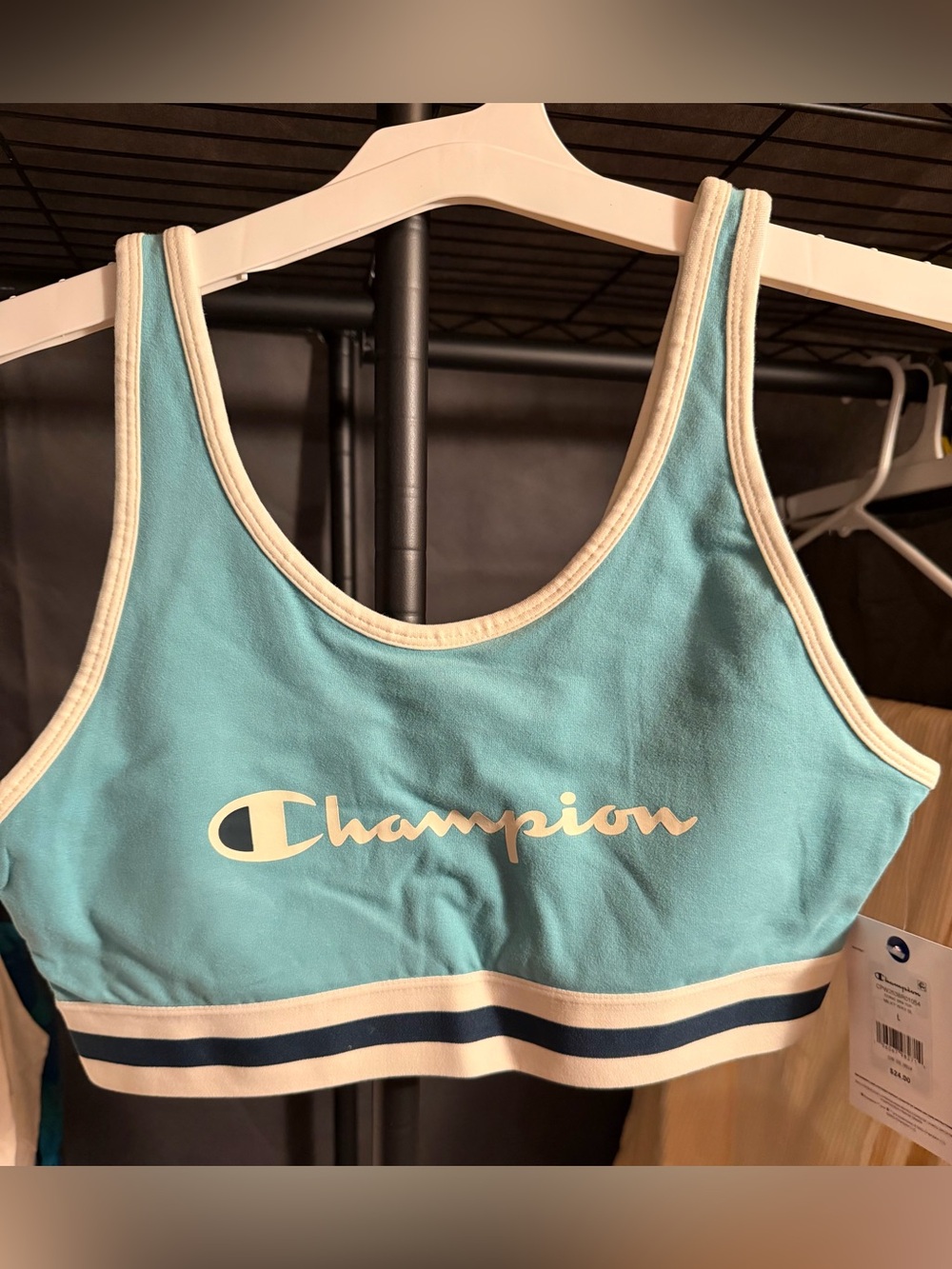 Champion Aqua Scoop Sports Bra with Cream Trim and Navy Stripe